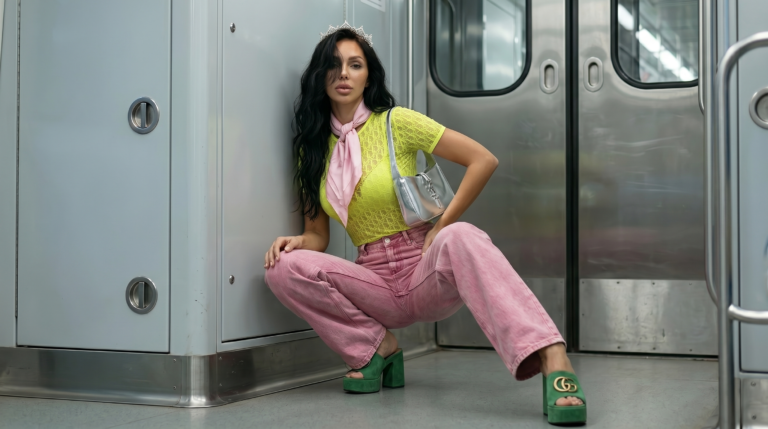 Fashion editorial moodboard featuring surreal Cosmo Girl aesthetics, dreamlike locations, colorful luxury styling, futuristic environments, and cinematic fashion photography.
